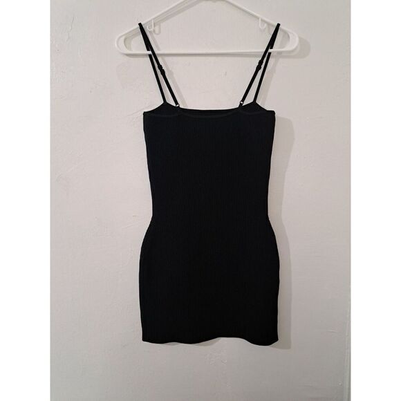 Babaton Womens Small RIBBED STRETCH bodycon LITTLE BLACK DRESS DATE NIGHT MINI - Picture 4 of 8